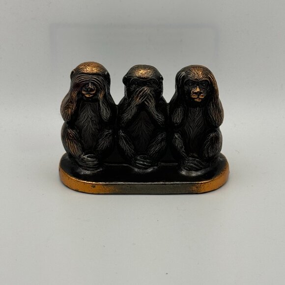 The Three wise monkeys Brass-Copper figurine Three wise monkeys Vintage Antique - Picture 2 of 7
